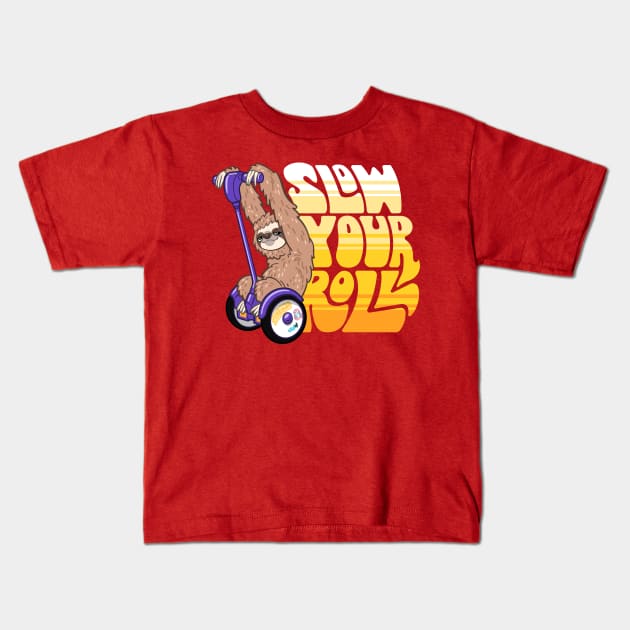 Slow Your Roll ~ Sloth on a Hoverboard Scooter Kids T-Shirt by CTKR Studio